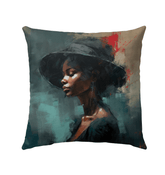 Hip Hop Rhythms pillow on outdoor chair, showcasing vibrant design.
